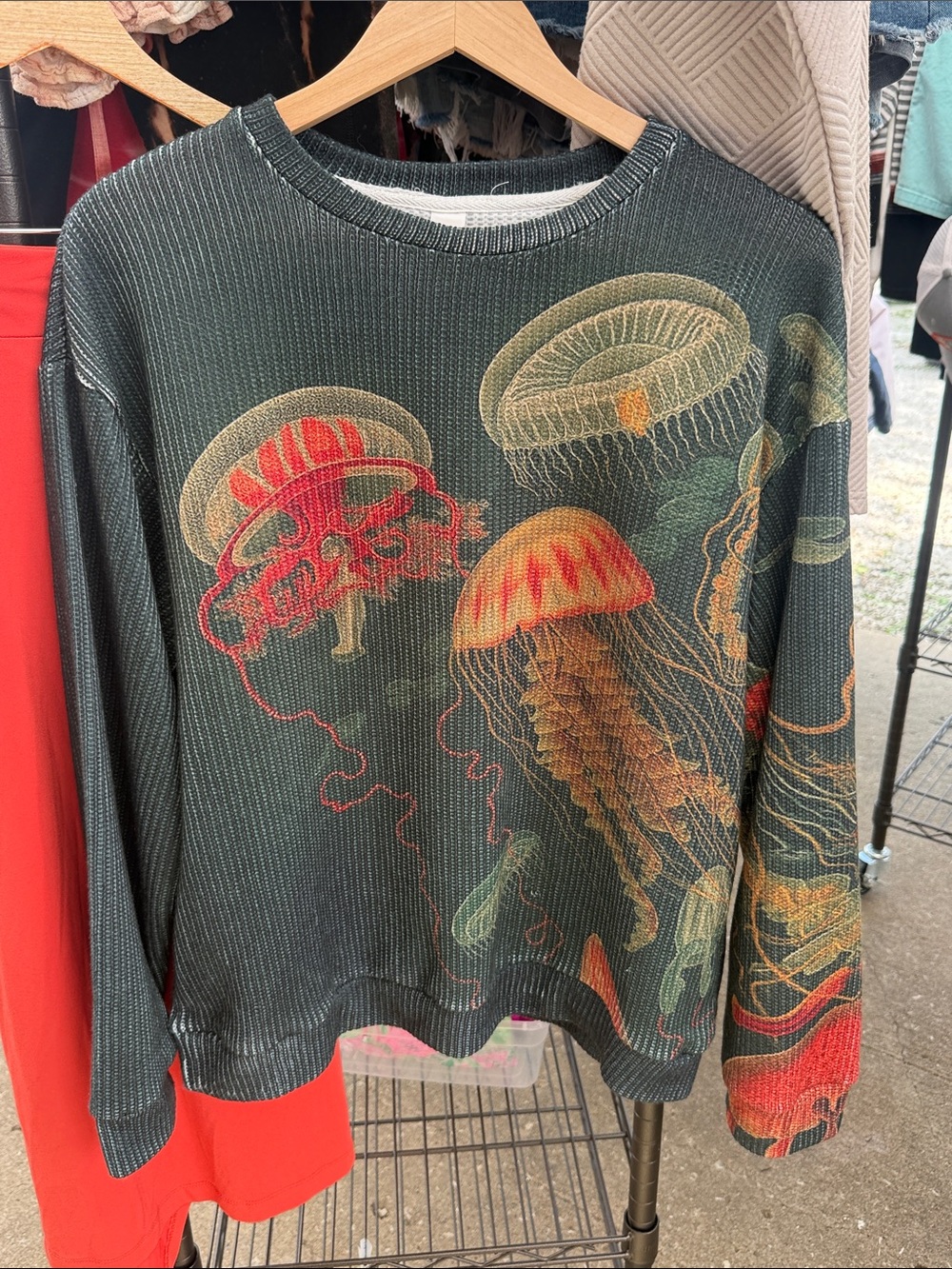 Dark Green Jellyfish Graphic Crewneck Sweater - Women's